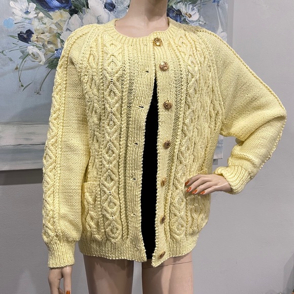 Yellow Chunky Cable Knit Cardigan XL - Picture 4 of 17